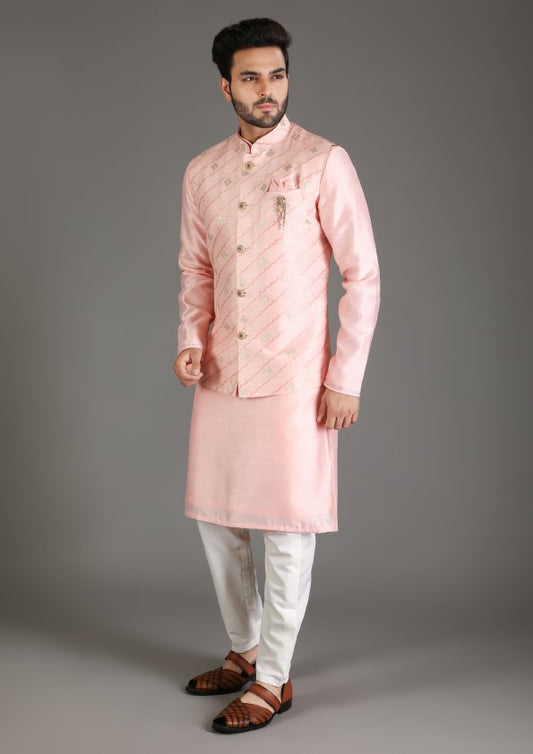 Pink Satin Koti-Kurta Set