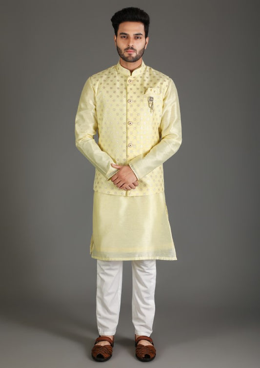 Lemon Coloured Koti - Kurta Set