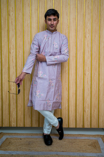 Floral Thread Work with Mirror Lucknowi Kurta